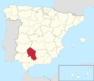 Mapa de España con la localización de Córdoba